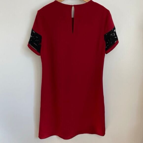 MICHAEL Michael Kors Women's M Red Black Lace Short Sleeve Shift Dress Knee - Picture 12 of 16